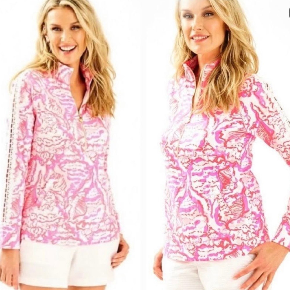 Lilly Pulitzer Skipper Popover Coral Reef Lace Pink/White Pullover Size XS New